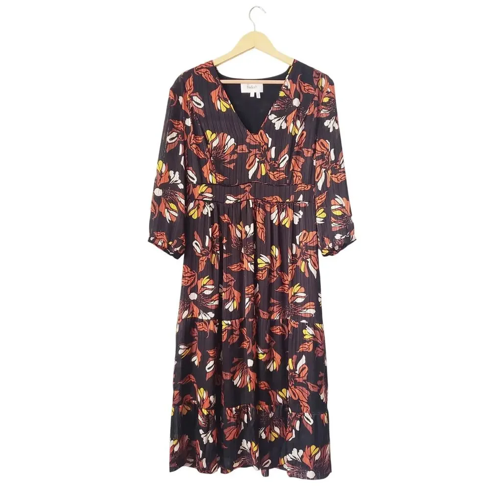 ba&sh Floral Print Midi Dress Black Size Large (US 10)